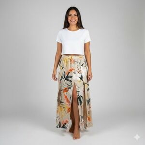 Patrons of Peace Slit Front Maxi Skirt Small Floral Print Boho Summer‎ Flowy